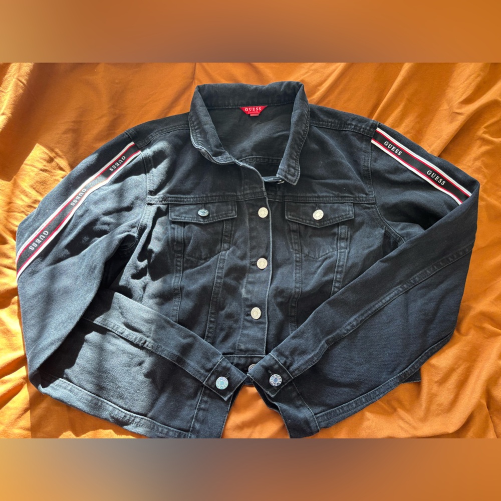 Guess Black Denim Jacket with Logo Accents